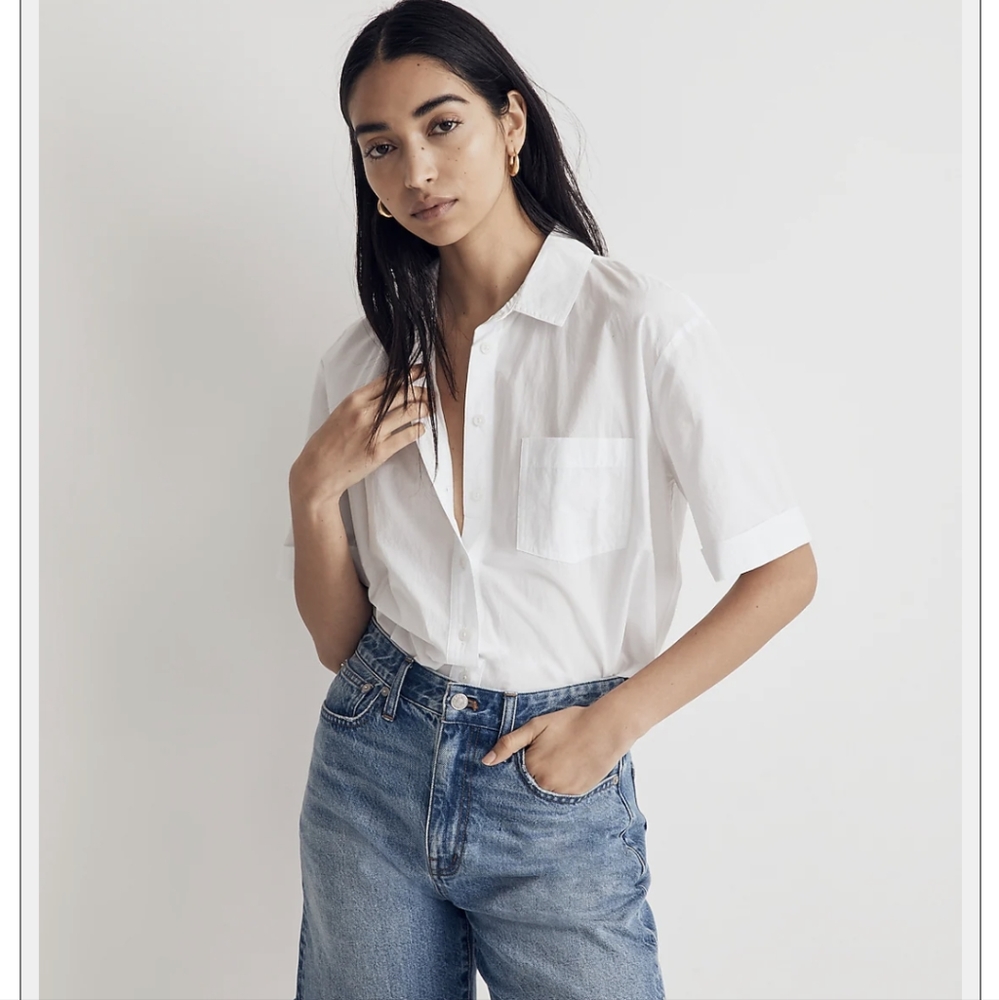 Madewell Medium white short sleeved button up shirt